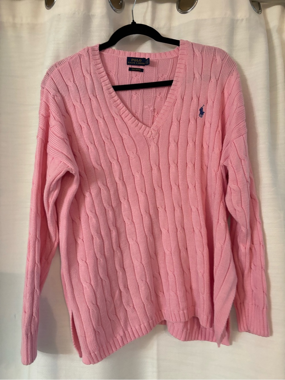 Polo by Ralph Lauren Pink Pima cotton Cable-Knit V-Neck Sweater